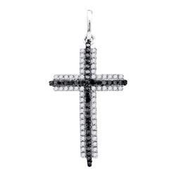 0.23 CTW Black Color Diamond Cross Faith Pendant 10KT White Gold - REF-12Y2X