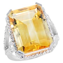 Natural 13.72 ctw Citrine & Diamond Engagement Ring 10K White Gold - REF-65Y2X