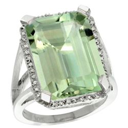 Natural 15.06 ctw green-amethyst & Diamond Engagement Ring 10K White Gold - REF-64Z3Y