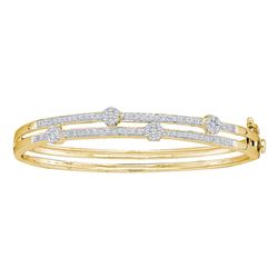 1 CTW Diamond Flower Cluster Bangle Bracelet 14KT Yellow Gold - REF-165M2H