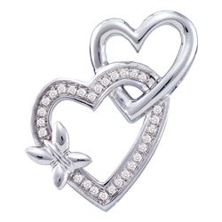 0.10 CTW Diamond Double Linked Heart Butterfly Pendant 10KT White Gold - REF-16M4H