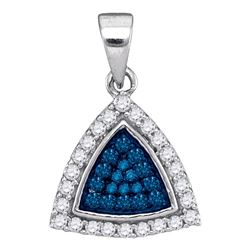 0.30 CTW Blue Color Diamond Triangle Cluster Pendant 10KT White Gold - REF-14K9W