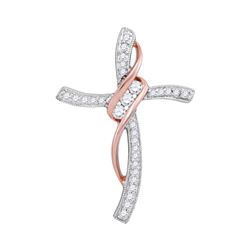 0.20 CTW Diamond Cross Ribbon Pendant 10KT Two-tone Gold - REF-14F9N