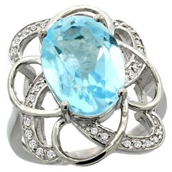 Natural 6.29 ctw blue-topaz & Diamond Engagement Ring 14K White Gold - REF-51Z6Y