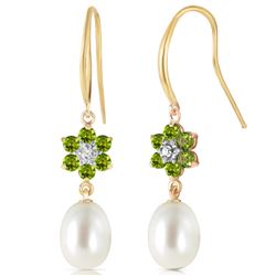 Genuine 9.01 ctw Peridot, Pearl & Diamond Earrings Jewelry 14KT Yellow Gold - REF-44Y3F