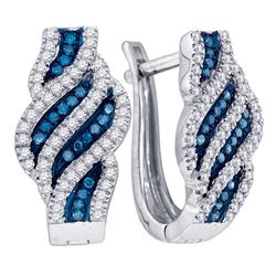 0.33 CTW Blue Color Diamond Spiral Hoop Earrings 10KT White Gold - REF-44Y9X