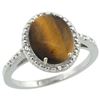 Natural 2.32 ctw Tiger-eye & Diamond Engagement Ring 14K White Gold - REF-32W4K