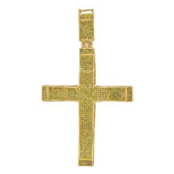 1 CTW Mens Yellow Color Diamond Roman Cross Charm Pendant 10KT Yellow Gold - REF-87X2Y