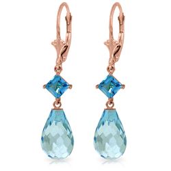 Genuine 11 ctw Blue Topaz Earrings Jewelry 14KT Rose Gold - REF-39F3Z