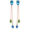 Image 1 : Genuine 7.5 ctw Blue Topaz & Peridot Earrings Jewelry 14KT Rose Gold - REF-39K3V