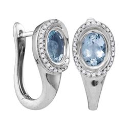 0.85 CTW Oval Aquamarine Solitaire Diamond Hoop Earrings 14KT White Gold - REF-92Y9X