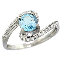 Natural 1.21 ctw blue-topaz & Diamond Engagement Ring 14K White Gold - REF-50F3N