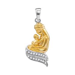 0.10 CTW Diamond Mom Mother & Child Embrace Pendant 10KT Two-tone Gold - REF-14K9W