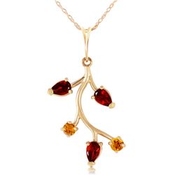 Genuine 0.95 ctw Garnet & Citrine Necklace Jewelry 14KT Yellow Gold - REF-32Y2F