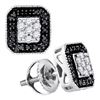 Image 1 : 0.25 CTW Black Color Diamond Square Cluster Earrings 10KT White Gold - REF-19N4F