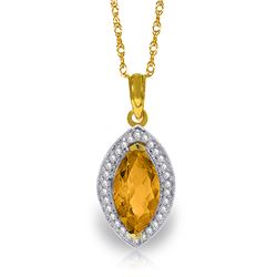 Genuine 1.80 ctw Citrine & Diamond Necklace Jewelry 14KT Yellow Gold - REF-61K6V