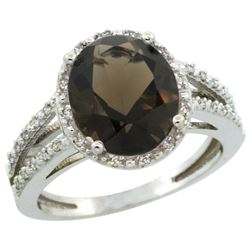 Natural 3.47 ctw Smoky-topaz & Diamond Engagement Ring 14K White Gold - REF-46M3H