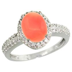 Natural 2.15 ctw Coral & Diamond Engagement Ring 10K White Gold - REF-30N2G