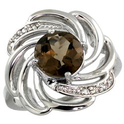 Natural 2.25 ctw smoky-topaz & Diamond Engagement Ring 14K White Gold - REF-57F8N