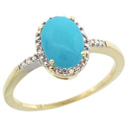 Natural 1.2 ctw Turquoise & Diamond Engagement Ring 10K Yellow Gold - REF-18M9H