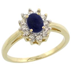 Natural 0.67 ctw Lapis & Diamond Engagement Ring 14K Yellow Gold - REF-47K7R