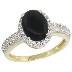 Natural 1.95 ctw Onyx & Diamond Engagement Ring 14K Yellow Gold - REF-39V2F