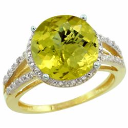 Natural 5.34 ctw Lemon-quartz & Diamond Engagement Ring 14K Yellow Gold - REF-43N5G