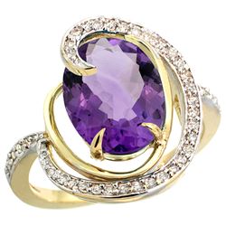 Natural 6.53 ctw amethyst & Diamond Engagement Ring 14K Yellow Gold - REF-72H8W