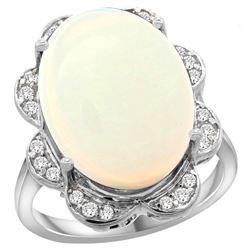 Natural 13.83 ctw opal & Diamond Engagement Ring 14K White Gold - REF-131G4M