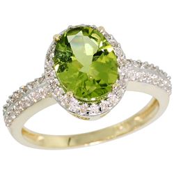 Natural 2.3 ctw Peridot & Diamond Engagement Ring 10K Yellow Gold - REF-32Y5X