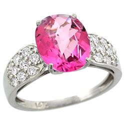 Natural 2.75 ctw pink-topaz & Diamond Engagement Ring 14K White Gold - REF-58F4N