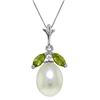 Image 1 : Genuine 4.5 ctw Pearl & Peridot Necklace Jewelry 14KT White Gold - REF-24T3A