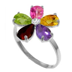 Genuine 2.22 ctw Pink Topaz, Citrine & Amethyst & Diamond Ring Jewelry 14KT White Gold - REF-35Z9N