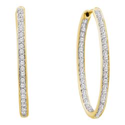 1.01 CTW Diamond In/Out Hoop Earrings 14KT Yellow Gold - REF-112X5Y