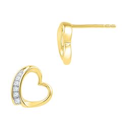 0.10 CTW Diamond Heart Stud Earrings 10KT Yellow Gold - REF-19K4W