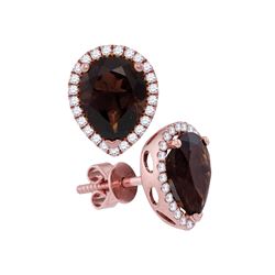 3.42 CTW Pear Smoky Quartz Solitaire Stud Earrings 14KT Rose Gold - REF-67Y4X