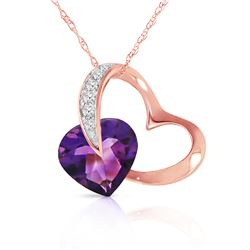 Genuine 3.2 ctw Amethyst & Diamond Necklace Jewelry 14KT Rose Gold - REF-49X6M