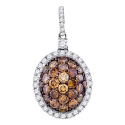 1.3 CTW Cognac-brown Color Diamond Oval Cluster Pendant 10KT White Gold - REF-59N9F