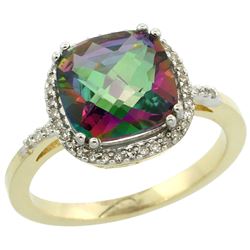 Natural 4.11 ctw Mystic-topaz & Diamond Engagement Ring 10K Yellow Gold - REF-34G3M