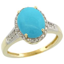 Natural 2.49 ctw Turquoise & Diamond Engagement Ring 10K Yellow Gold - REF-38K6R