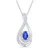 0.52 CTW Oval Created Blue Sapphire Solitaire Diamond Pendant 10KT White Gold - REF-10M5H