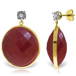 Genuine 46.06 ctw Ruby & Diamond Earrings Jewelry 14KT Yellow Gold - REF-68R8P