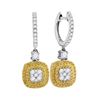 Image 1 : 0.88 CTW Yellow Diamond Square Cluster Dangle Earrings 18KT White Gold - REF-142F4N