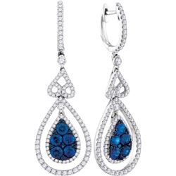 1.61 CTW Blue Sapphire Teardrop Diamond Dangle Earrings 14KT White Gold - REF-254F9N