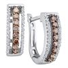 Image 1 : 0.45 CTW Cognac-brown Color Diamond Triple Row Huggie Earrings 14KT White Gold - REF-37H5M