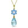 Genuine 2.78 ctw Blue Topaz & Diamond Necklace Jewelry 14KT Yellow Gold - REF-31H2X
