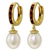 Genuine 9.3 ctw Garnet & Pearl Earrings Jewelry 14KT Yellow Gold - REF-44X4M