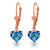 Genuine 3.25 ctw Blue Topaz Earrings Jewelry 14KT Rose Gold - REF-29Z2N