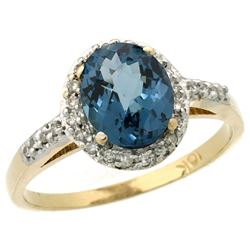 Natural 1.3 ctw London-blue-topaz & Diamond Engagement Ring 14K Yellow Gold - REF-32R4Z