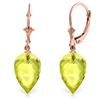 Genuine 18 ctw Quartz Lemon Earrings Jewelry 14KT Rose Gold - REF-30K3V